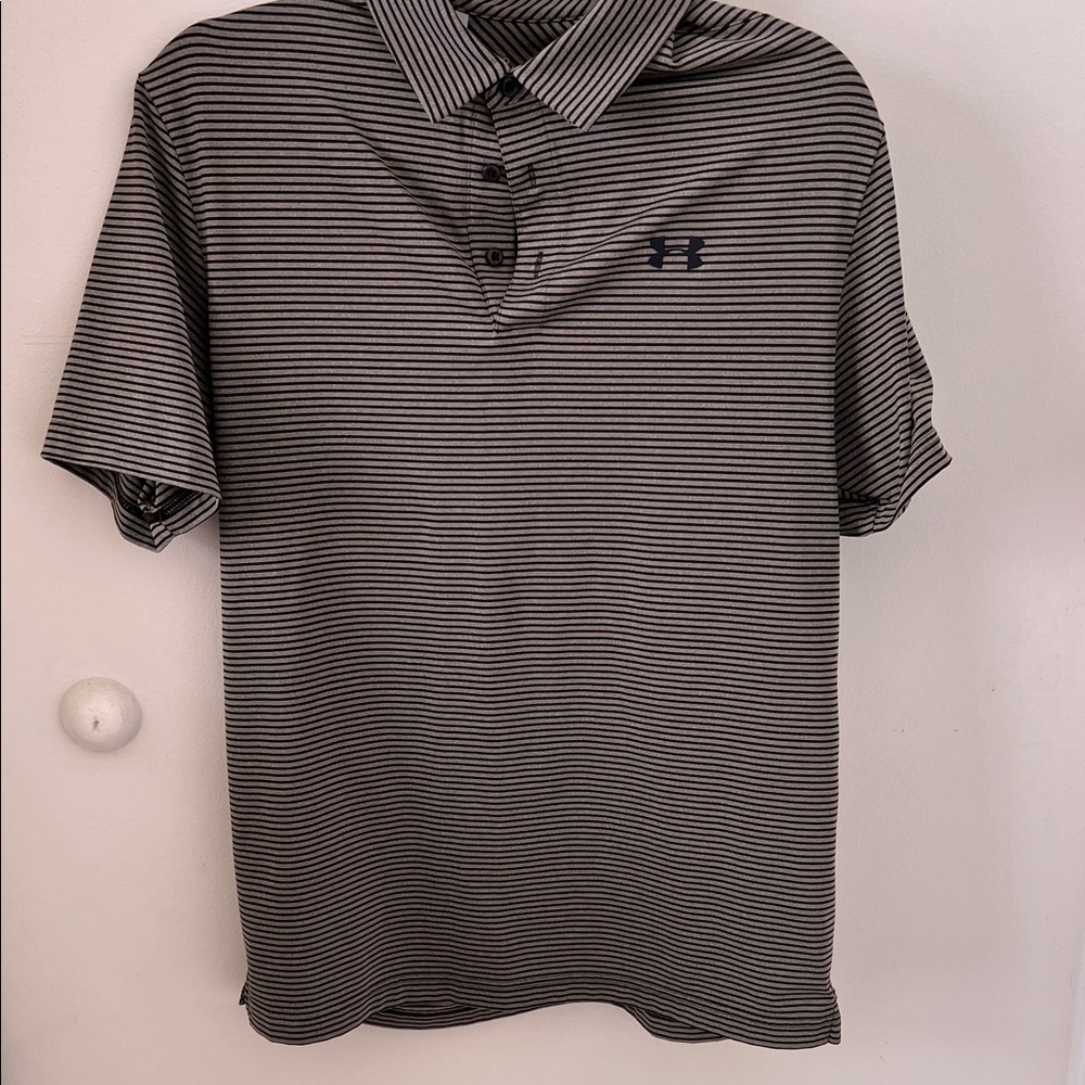 Under Armour Men's Black and Gray Striped Polo